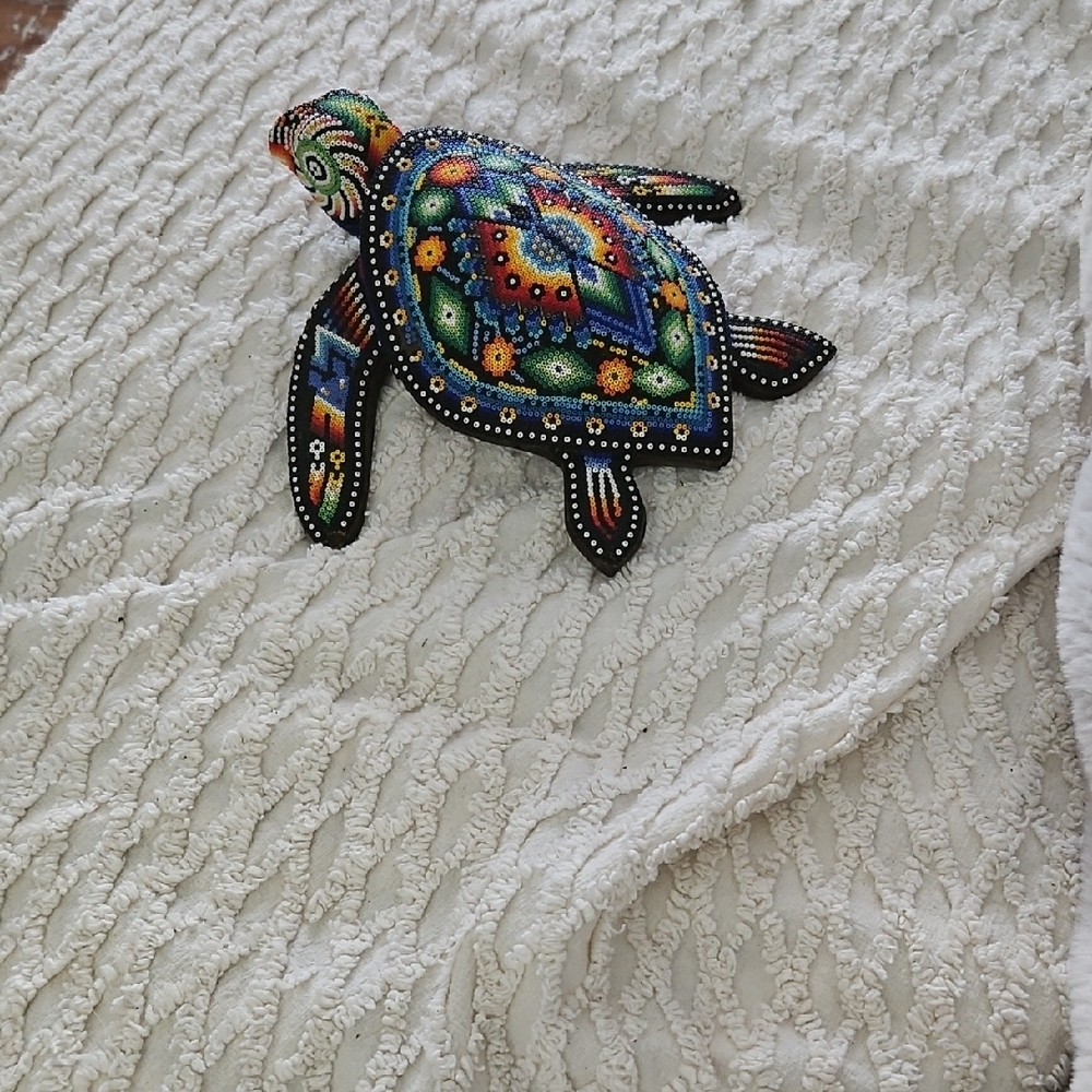 Colorful Beaded Huichol Turtle Table Top Decor